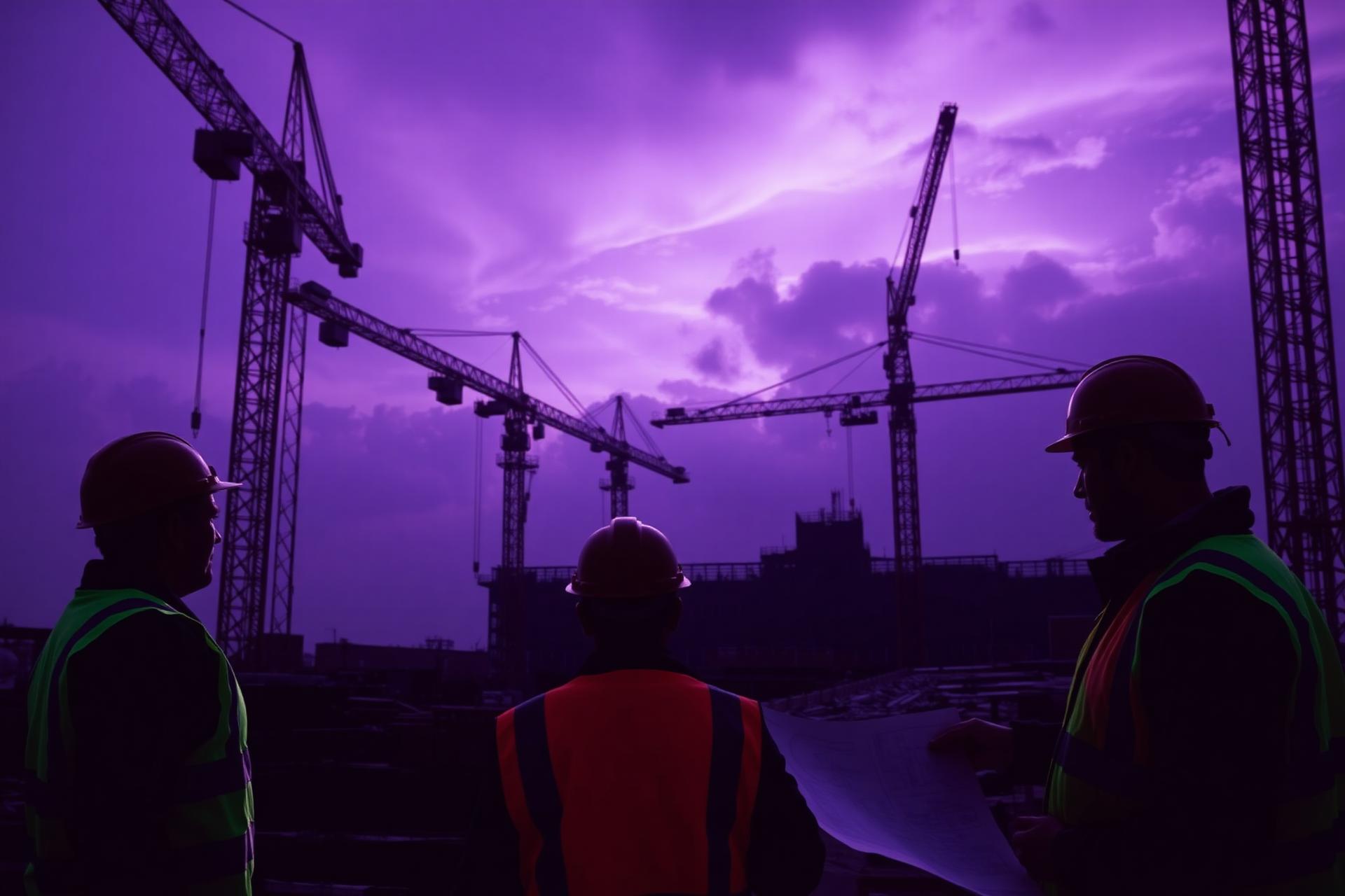 Construction site with cranes at dusk